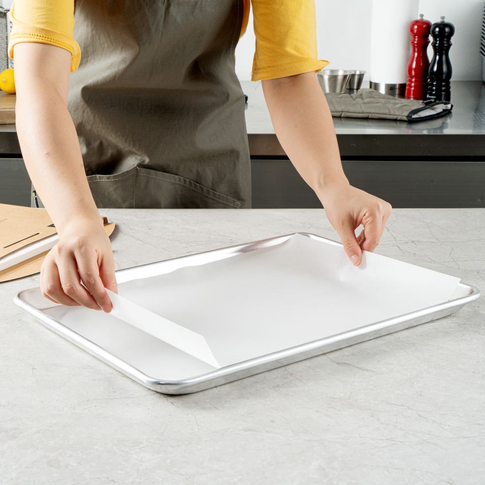 Pastry Tek Unbleached Paper Half Size Sheet Pan Liner - Silicone Coated -  12 x 16 - 1000 count box